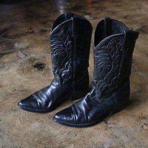 Women's Black Cowboy Boots / Western Boots / Vintage Leather Boots (Size 6)